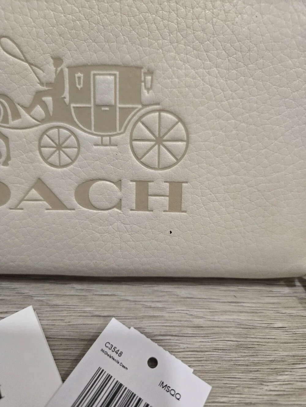 Coach White Leather Zip Wristlet Wallet with Coach Logo